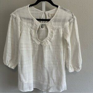 Max Studio London white 3/4 sleeve cotton keyhole blouse size medium